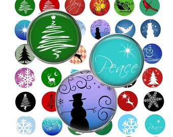 Modern Christmas - Instant Download - Digital Collage Sheet - 1 Inch Circles - Winter Collage Sheet