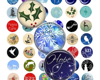 Winter Holiday Collage Sheet - Instant Download - Digital Collage Sheet - 1 Inch Circles