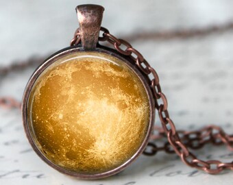 Harvest Moon Pendant, Necklace or Key Chain - Lunar, Moon Keychain, Moon Necklace, Fall, Full Moon, Moon Jewelry, Full Moon Necklace