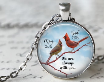 Memorial Necklace, Pendant or Key Chain - Mom and Dad, Grandparents,We are Always With You - Cardinals, Male & Female Cardinal, 25mm or 30mm