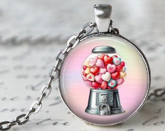 Valentine's Day Necklace, Heart Gumball Machine, Love Jewelry, Love Pendant, Heart Pendant, Valentine Pendant, Love Key Chain, Hearts, Gift