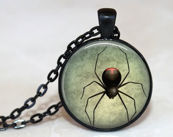 Black Widow Spider Pendant, Necklace or Key Chain - Halloween Jewelry- Halloween Spider, Spider Neckalce, Spider Key Chain