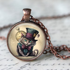 Cheshire Cat Steampunk - Alice, Cheshire Cat Necklace, Cheshire Cat Pendant, Cheshire Cat Key Chain, Steampunk Jewelry, Steampunk Cat