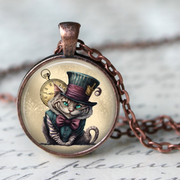 Chat du Cheshire Steampunk - Alice, collier chat du Cheshire, pendentif chat du Cheshire, porte-clés chat du Cheshire, bijoux Steampunk, chat Steampunk