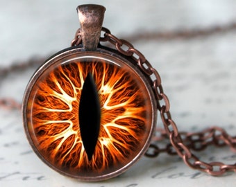 Fiery Cat's Eye - Animal Eye Pendant, Necklace or Key Chain - Choice of 4 Bezel Colors