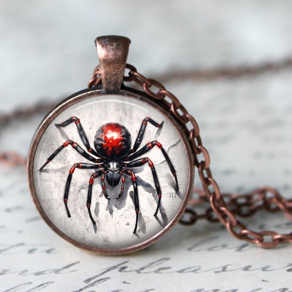 Stainless Steel Gothic Spider Pendant Necklace – Black CZ Stones