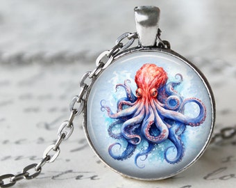 Octopus Necklace, Octopus Pendant, Octopus Key Chain, Keyring, Keychain, Ocean, Sea Life, Octopus Jewelry, Sea Creature, Diving, Ocean Life