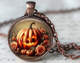 Pumpkin Necklace, Pumpkin Leaves, Fall Pendant, Fall Key Chain, Autumn, Roses, Flowers, Fall Jewelry,Pumpkin Pendant, Jack O Lantern