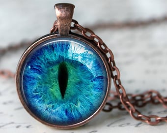 Blue Cat's Eye Pendant, Necklace or Key Chain - Choice of 4 Colors - 1 Inch Round