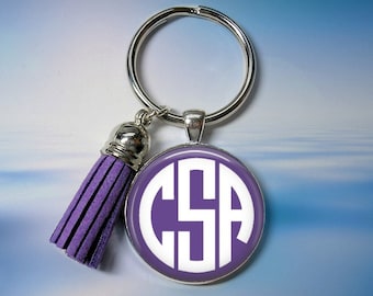 Monogram Key Chain with Tassel - 12 Color Choices - Customized Initials - Personalized Modern Monogram