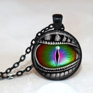Rainbow Dragon&#39;s Eye Pendant, Necklace or Key Chain - Choice of Silver, Bronze, Copper or Black Setting - Fantasy, Dragon