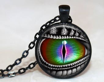Rainbow Dragon's Eye Pendant, Necklace or Key Chain - Choice of Silver, Bronze, Copper or Black Setting - Fantasy, Dragon