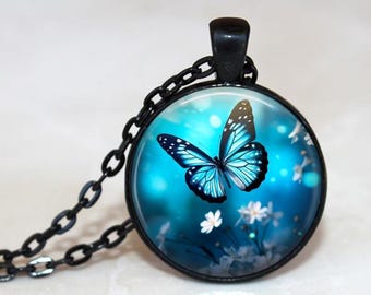 thumbnail image 2 of Butterfly Blue Rhinestone Silver Pendant Keychain – Unisex Onwomania Key Ring 2 of 3