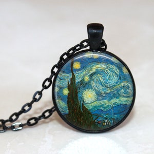 Starry Night by Van Gogh Pendant, Necklace or Key Chain - Starry Night Necklace, Art Pendant, Art Jewelry, Van Gogh Keepsake, Art Key Chain