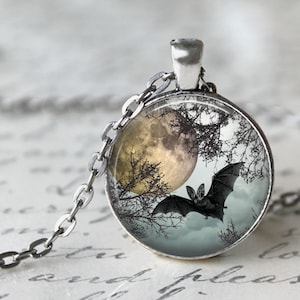 Bat Pendant,Necklace or Key Chain-Halloween Pendant- Bat Necklace, Halloween Key Chain, Halloween Necklace, Bats, Midnight Flight, Full Moon