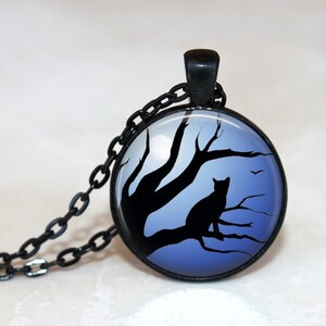 Moonlit Cat - Pendant, Necklace or Key Chain - Choice of 4 Colors - 1 Inch Round