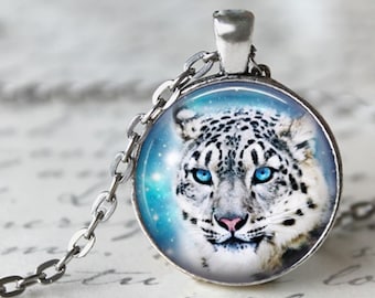 Snow Leopard - Winter Pendant, Necklace or Key Chain - Snow Leopard Necklace, Animal Key Chain, Holidays