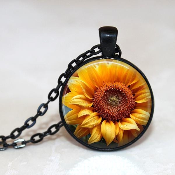 Sunflower Necklace, Sunflower Pendant, Sunflower Key Chain, Key