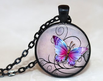 Mystical Butterfly Pendant, Necklace or Key Chain - Butterfly Necklace, Butterfly Pendant, Purple Butterfly, Butterfly Jewelry, Pink, Purple