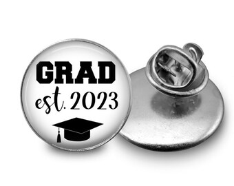 Graduation Tie Tack - Est. Year- Graduation Cap-Grad. Est. 2023 - Tie clutch- Graduation Gift - Grads, Graduation Pin, High School, College