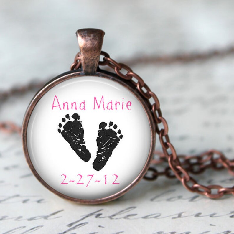 Custom Baby Feet with Name and Date Pendant Necklace or Key image 4