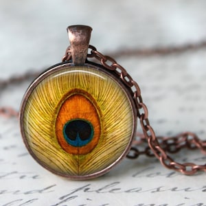 Sepia Peacock Feather Pendant, Necklace or Key Chain - Peacock Necklace, Peacock Feather Key Chain