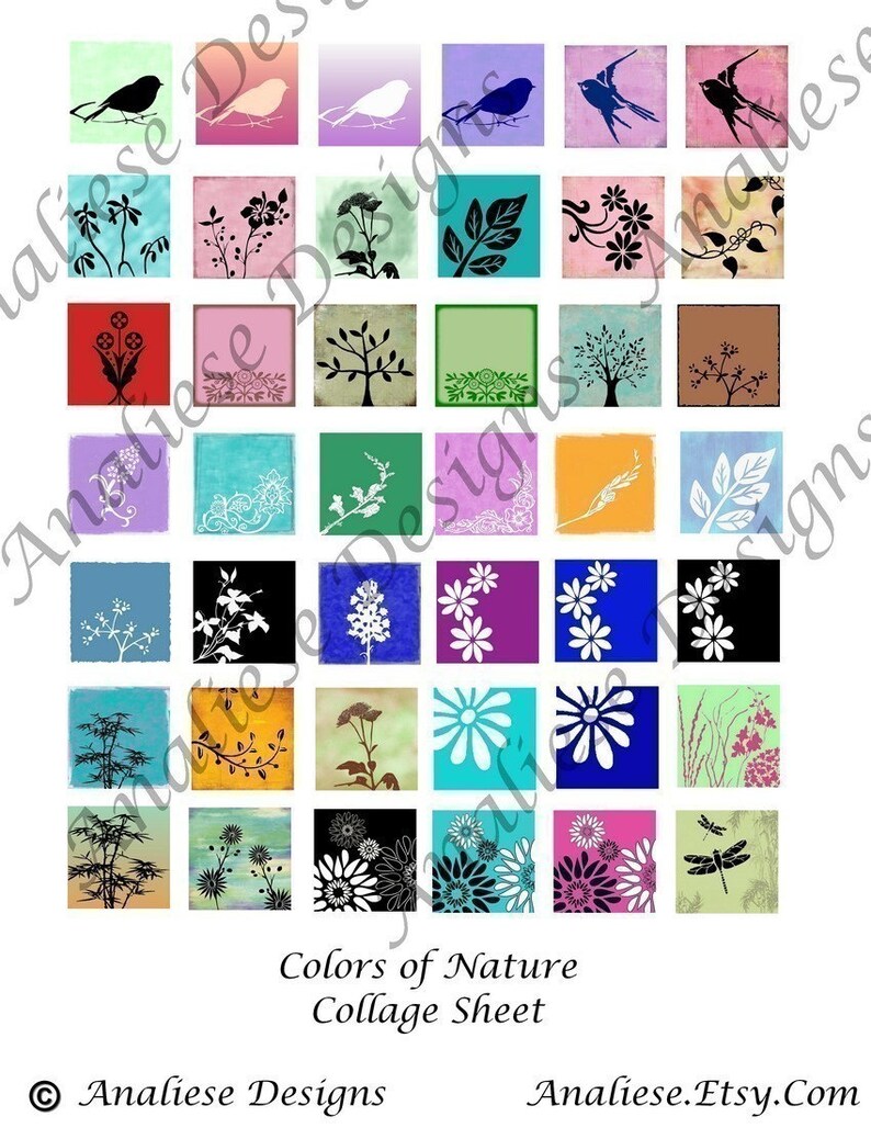 Colors of Nature Instant Download Digital Collage Sheet 1 Inch Squares image 3