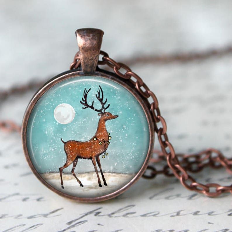 Snowy Christmas Style Jewelry Gift for Her Christmas Reindeer Necklace Pendant