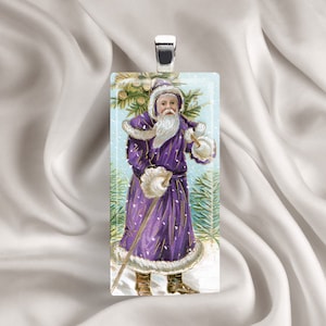 Winter Holiday Necklace - Santa Pendant, Papa Noel, Vintage Santa Image, Holiday Jewelry, Christmas Gift, Santa Necklace, Christmas Neckalce