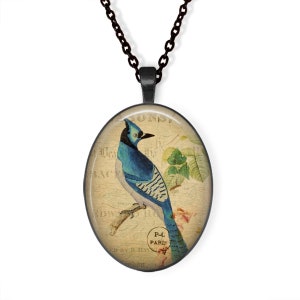 Blue Jay Pendant, Blue Jay Necklace, Bird Necklace, Vintage Blue Jay, Blue Jay Key Chain, Oval Necklace, Bird Jewelry, Vintage Image image 3