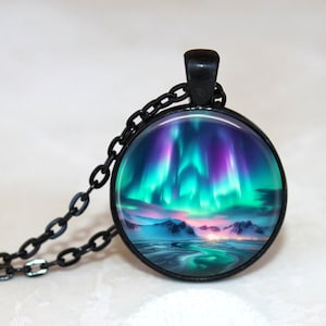 Northern Lights Necklace, Northern Lights Pendant, Northern Lights Key Chain, Aurora Borealis Necklace, Night Sky,Blue,Purple, Green, Alaska