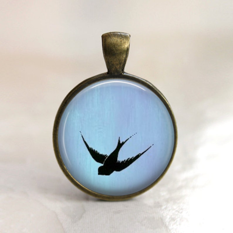 Bird Pendant Taking Flight Pendant, Necklace or Key Chain Flying Bird Necklace, Swooping Bird Key Chain image 2