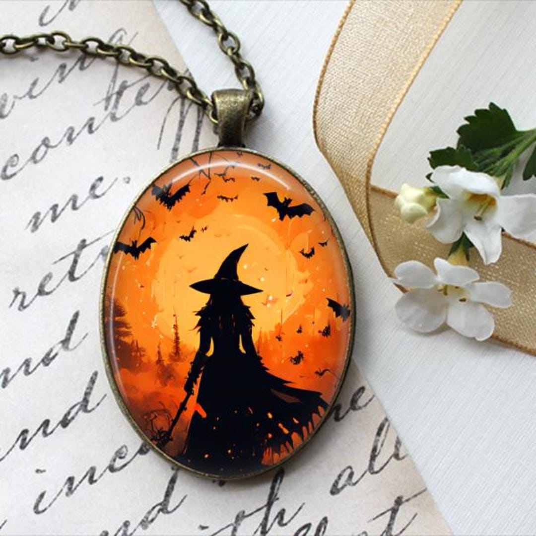 Witch Necklace- Oval Pendant, Necklace or Key Chain - Halloween Key ...