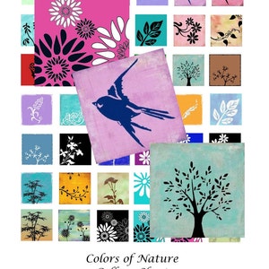 Colors of Nature  - Instant Download -  Digital Collage Sheet - 1 Inch Squares