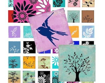 Colors of Nature  - Instant Download -  Digital Collage Sheet - 1 Inch Squares