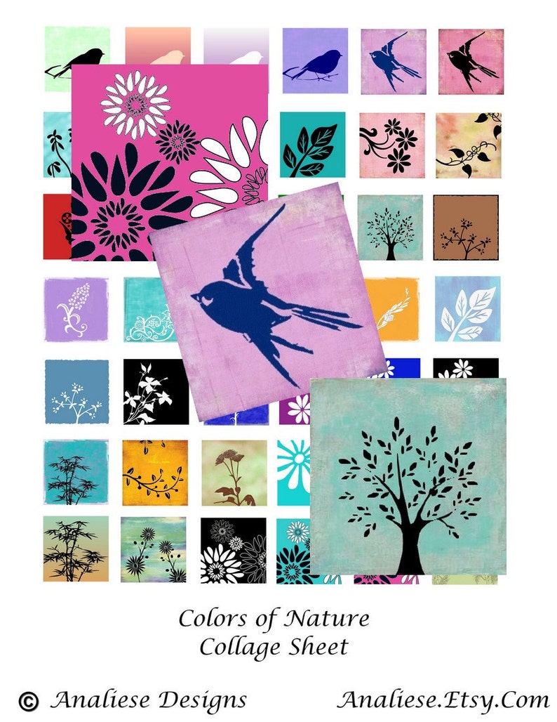 Colors of Nature Instant Download Digital Collage Sheet 1 Inch Squares image 1