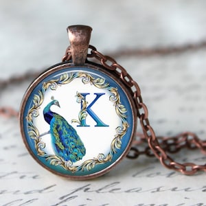 Custom Peacock Monogram, Initial, Letter Pendant, Necklace or Key