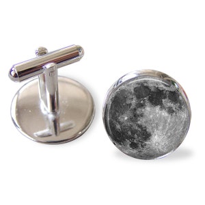 Full Moon Cufflinks - 16mm Round - Men&#39;s Cufflinks - Father&#39;s Day, Full Moon Cuff Links, Father&#39;s Day Gift