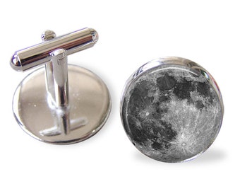 Full Moon Cufflinks - 16mm Round - Men's Cufflinks - Father's Day, Full Moon Cuff Links, Father's Day Gift