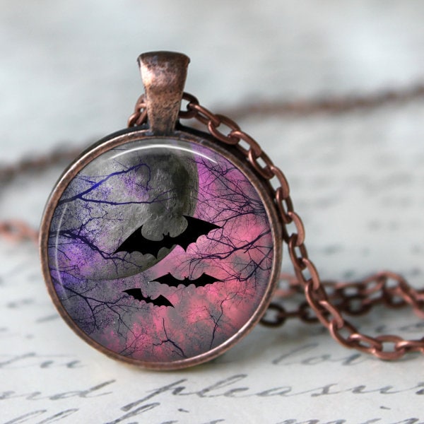 Midnight Bats Pendant, Necklace or Key Chain - Halloween Pendant - Bat Necklace, Halloween Key Chain, Halloween Necklace, Bats