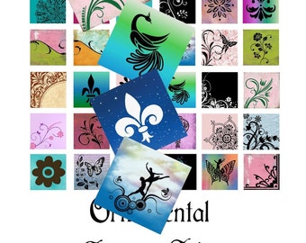 Ornamental - Instant Download -  Digital Collage Sheet - 1 Inch Squares - 36 Images