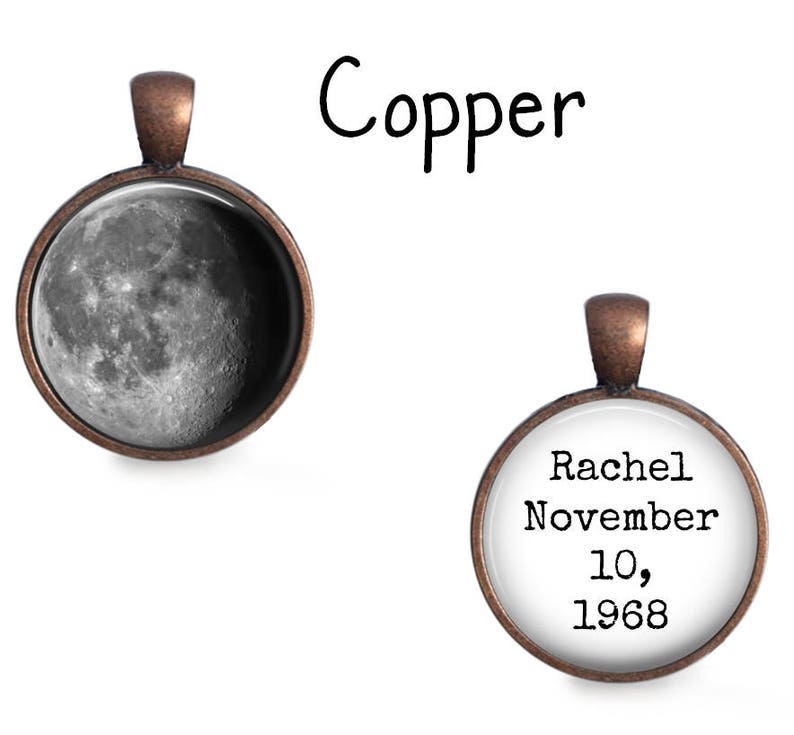 Custom Birth Moon, Custom Moon Phase Necklace with Name and Birthday Double-Sided Pendant, Necklace or Key Chain Choice of Color and Font image 3