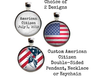 Aangepaste ketting, hanger of sleutelhanger burgerschap - dubbelzijdig met keuze uit 2 afbeeldingen - Amerikaans staatsburger, cadeau burgerschap - VS