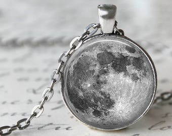 Full Moon Pendant, Necklace or Key Chain - Moon Necklace, Moon Keychain, Moon Pendant, Space, Astronomy - Celestial