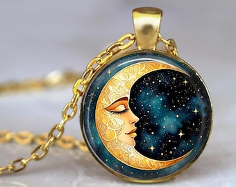 Smiling Moon Pendant: Vintage Celestial Jewelry, Astronomy Gift - Etsy
