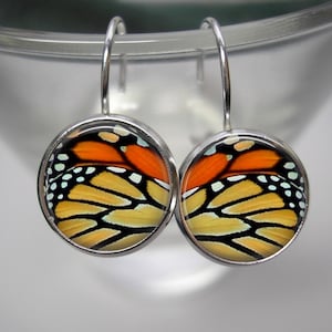 Monarch Wing - 12mm Earrings - Choice of Studs or Dangles and Choice of Silver or Antique Gold