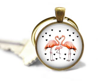 Flamingo Family Love Pendant, Necklace or Key Chain - Choice of Silver, Bronze, Copper or Black Setting