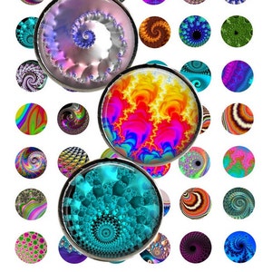 Digital Collage Sheet - Abstract Fractals - 1 Inch Circles - Instant Download