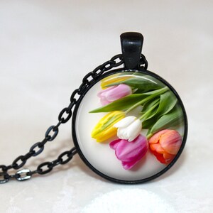 Tulip Necklace, Vibrant Tulips Pendant Necklace, Flower Pendant, Colorful Tulips, Tulip Key Chain, Spring Jewelry, Tulip Jewelry image 4
