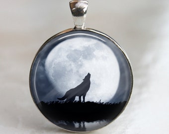 Beware the Full Moon -  Artist's Pendant, Necklace or Key Chain - AshenSorrowDesign - Wolf - Halloween, Coyote Necklace, Wolf Pendant